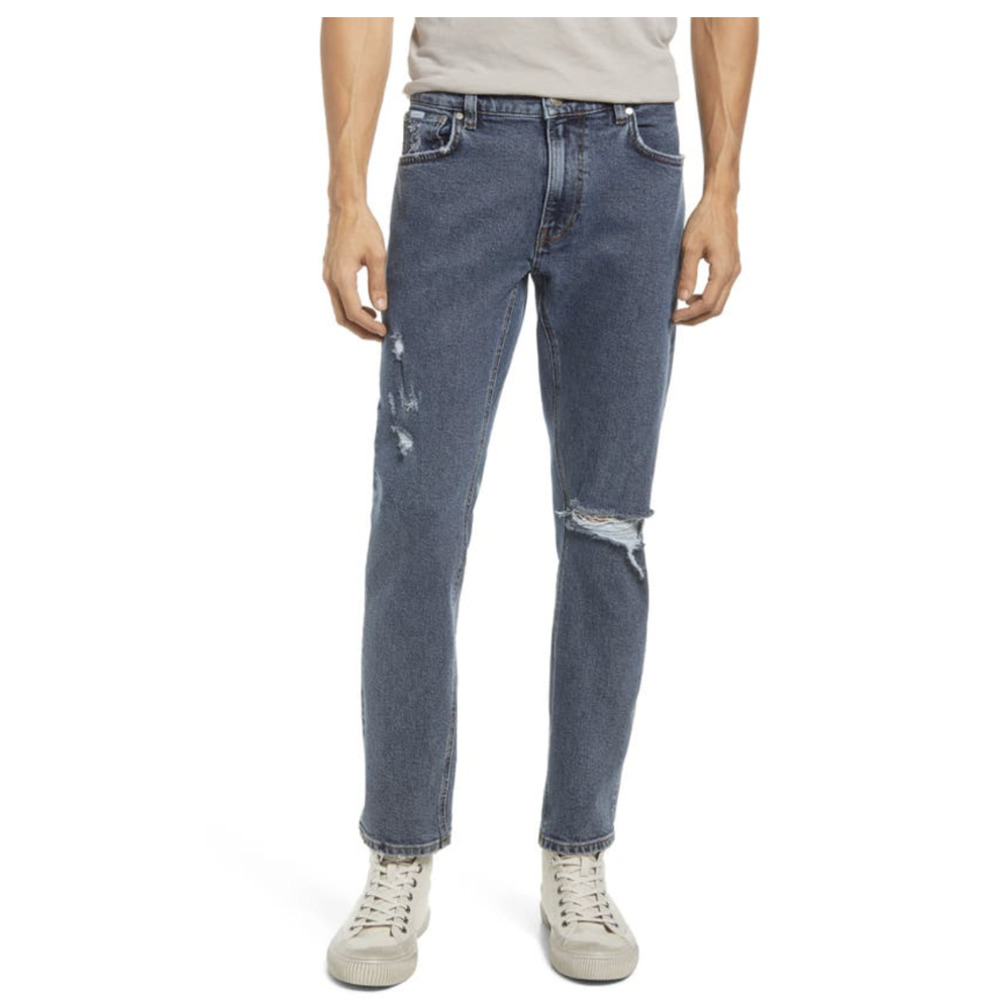 AMENDI Lars Ripped Tapered Slim Fit Jeans In Broken Blue - Picture 2 of 16